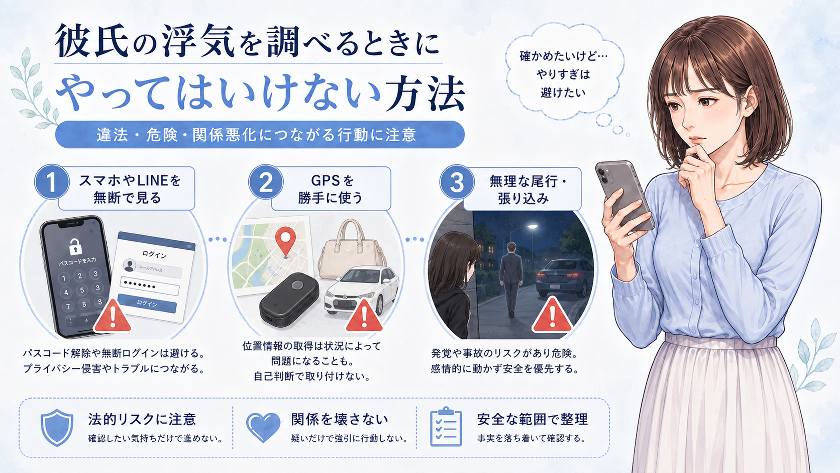 彼氏の浮気を調べるときにやってはいけない方法