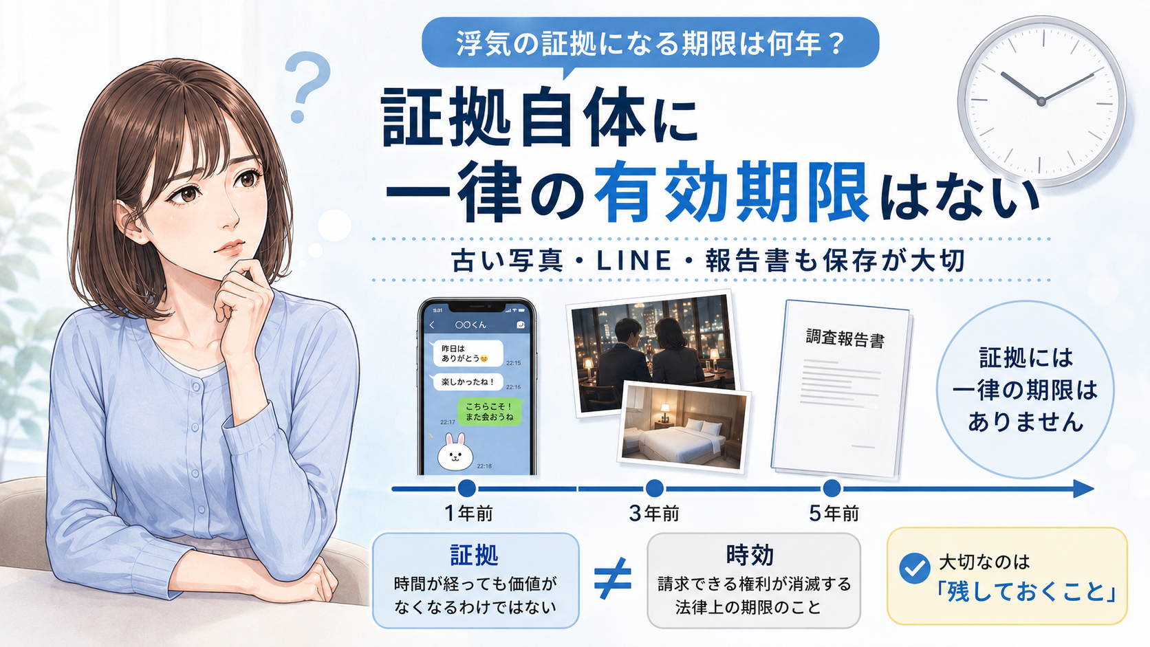 浮気の証拠になる期限は何年?証拠自体に一律の有効期限はない
