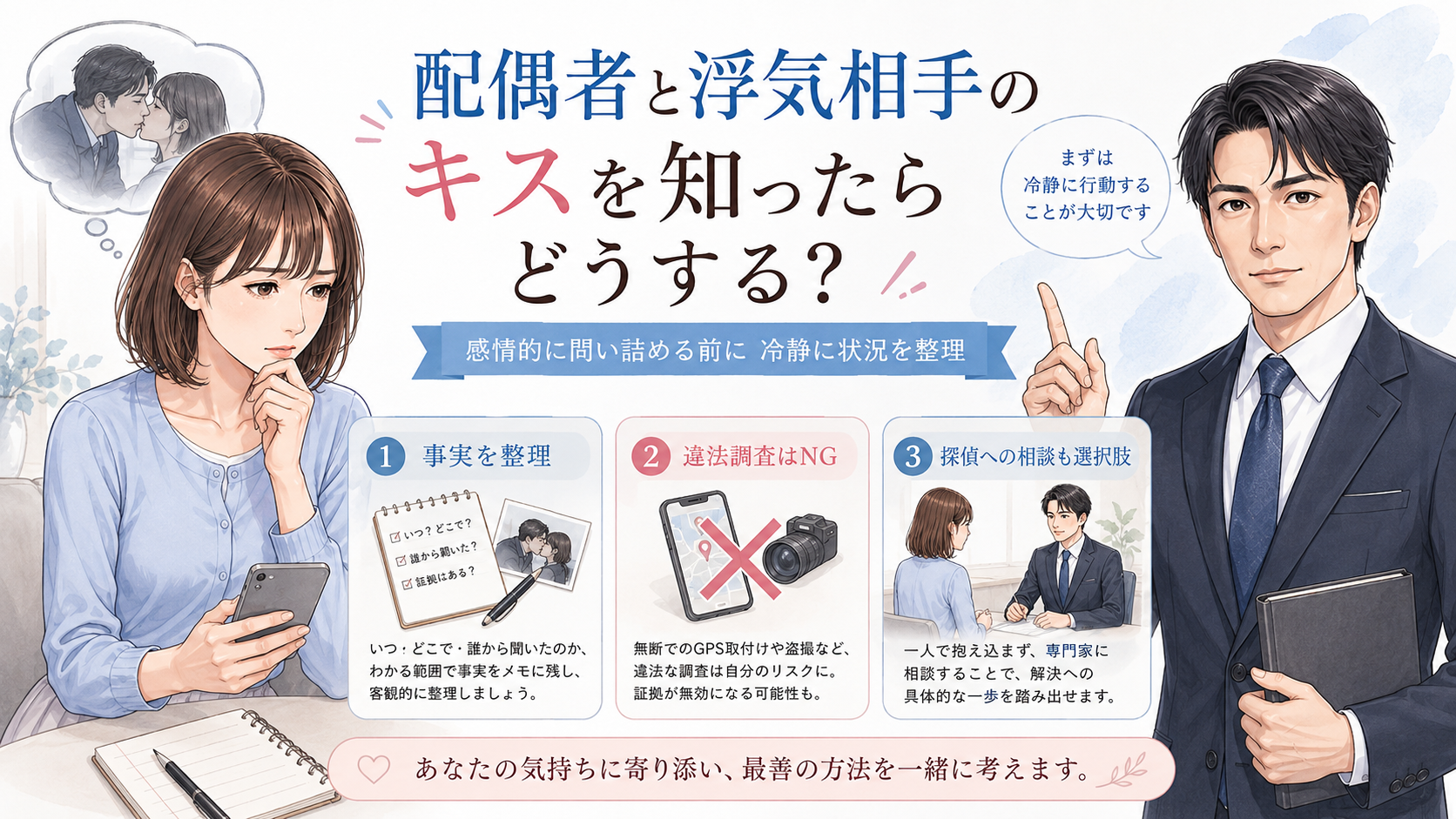 配偶者と浮気相手のキスを知ったらどうする?
