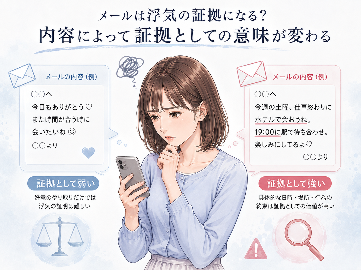 メールは浮気の証拠になる?内容によって証拠としての意味が変わる