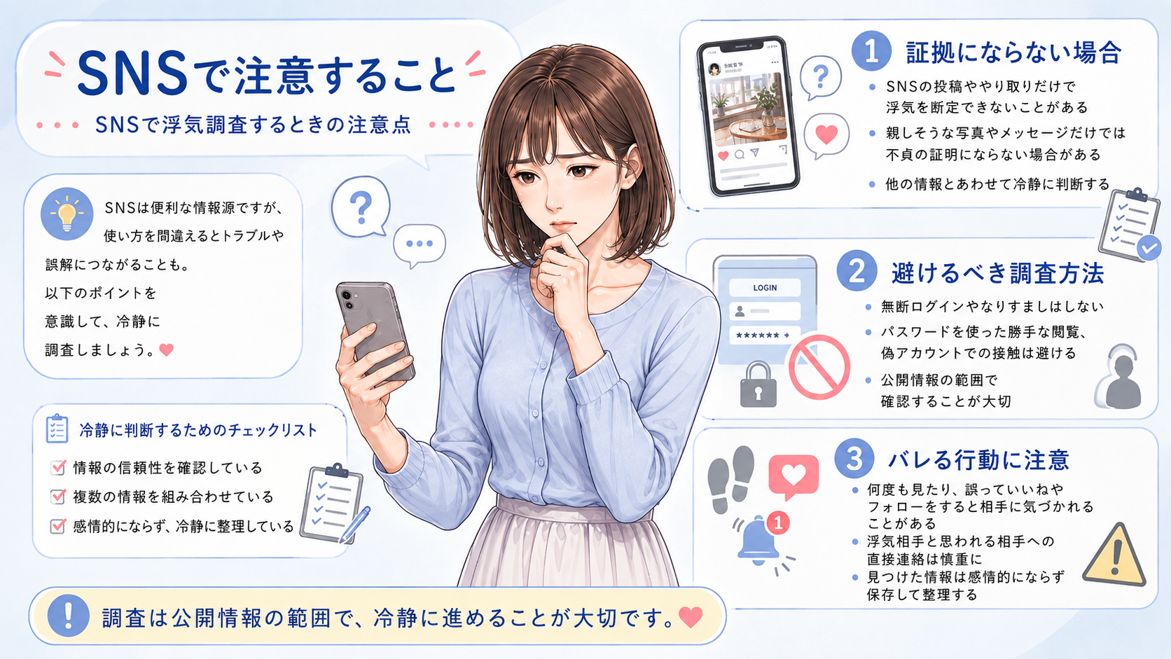 SNSで浮気調査するときの注意点